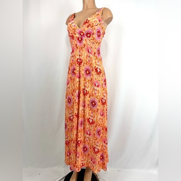 Kaos Jeans NEW Womens Sz 8 Orange Red Print 100% Viscose Maxi Dress Strappy Back - Picture 3 of 15